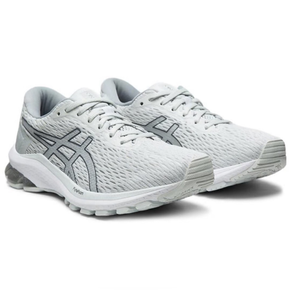 (WMNS) Asics GT 1000 9 'White Pure Silver' sneakers.